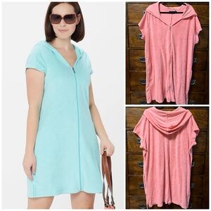 NWOT! Denim & Co. Beach Knit Terry Hooded Zip-Front Cover-Up 28”